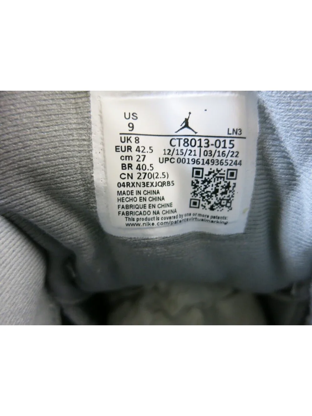 JORDAN AIR JORDAN 12 RETRO STEALTH WHITE COOL GREY CT8013-015 sz 9